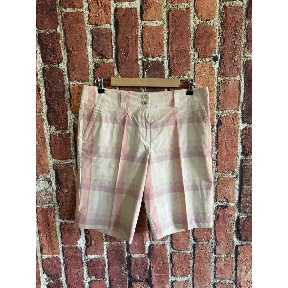 Nike Golf Womens Pink Plaid Golf Short Size 12 Dri-fit Chino